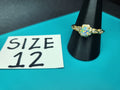 Size 12 White Fire Opal Ring | Gold Stainless Steel Vintage Twist Band Statement Ring