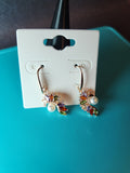 Multi-Color Crystal Fan Drop Earrings with Pearl Accent