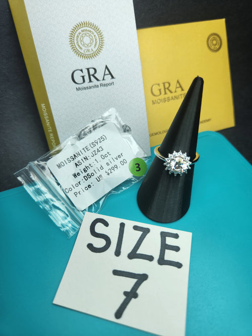 Brilliant 1.0ct Round Moissanite Floral Halo Engagement Ring | S925 Solid Silver | GRA Certified, Size 7
