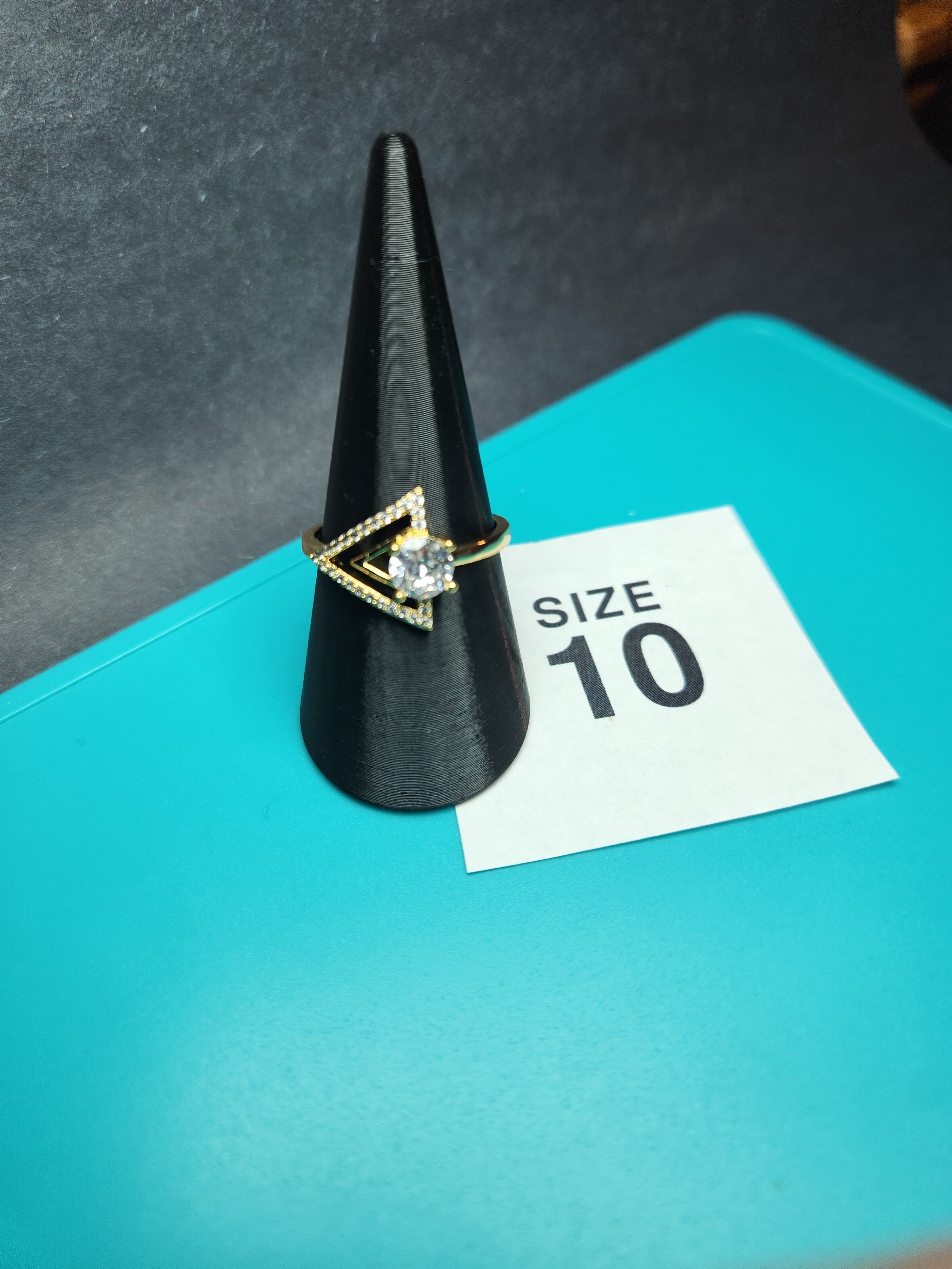 Gold Geometric Double Triangle Crystal Ring Size 10 Stainless Steel Ring