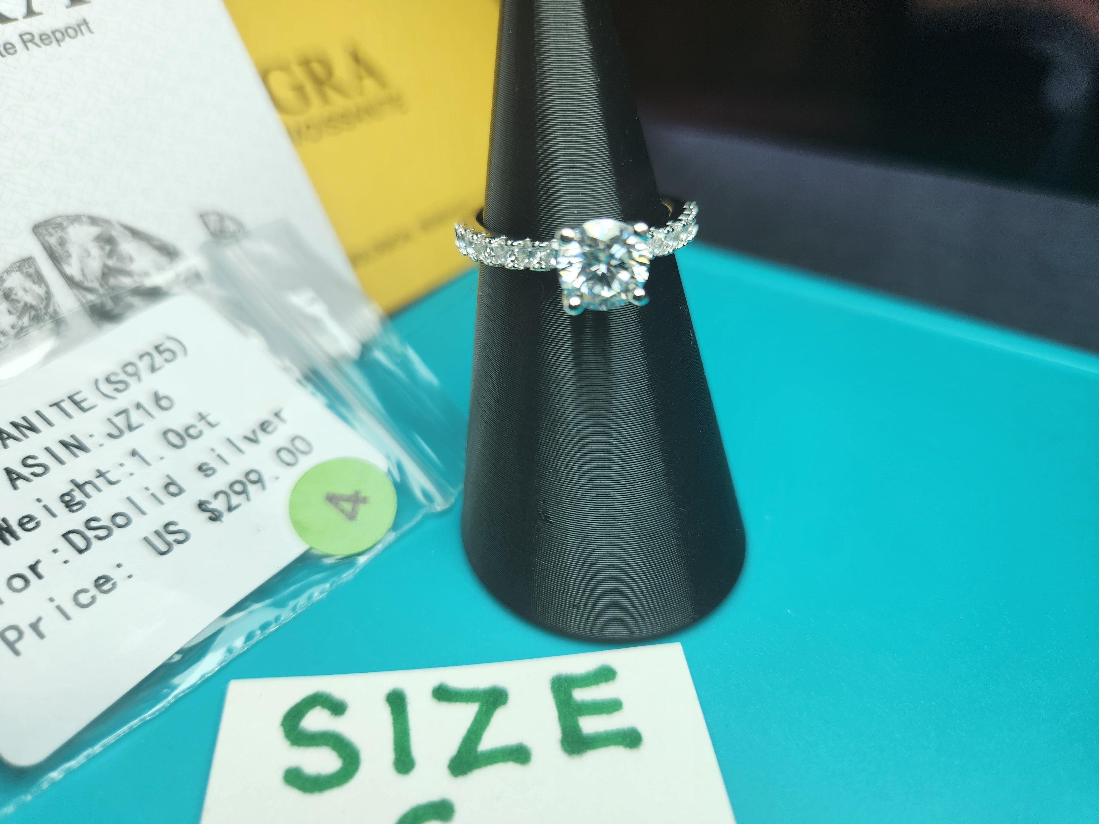 Classic 1.0ct Round Moissanite Solitaire Ring with Pave Band | S925 Sterling Silver | Size 6 | GRA Certified