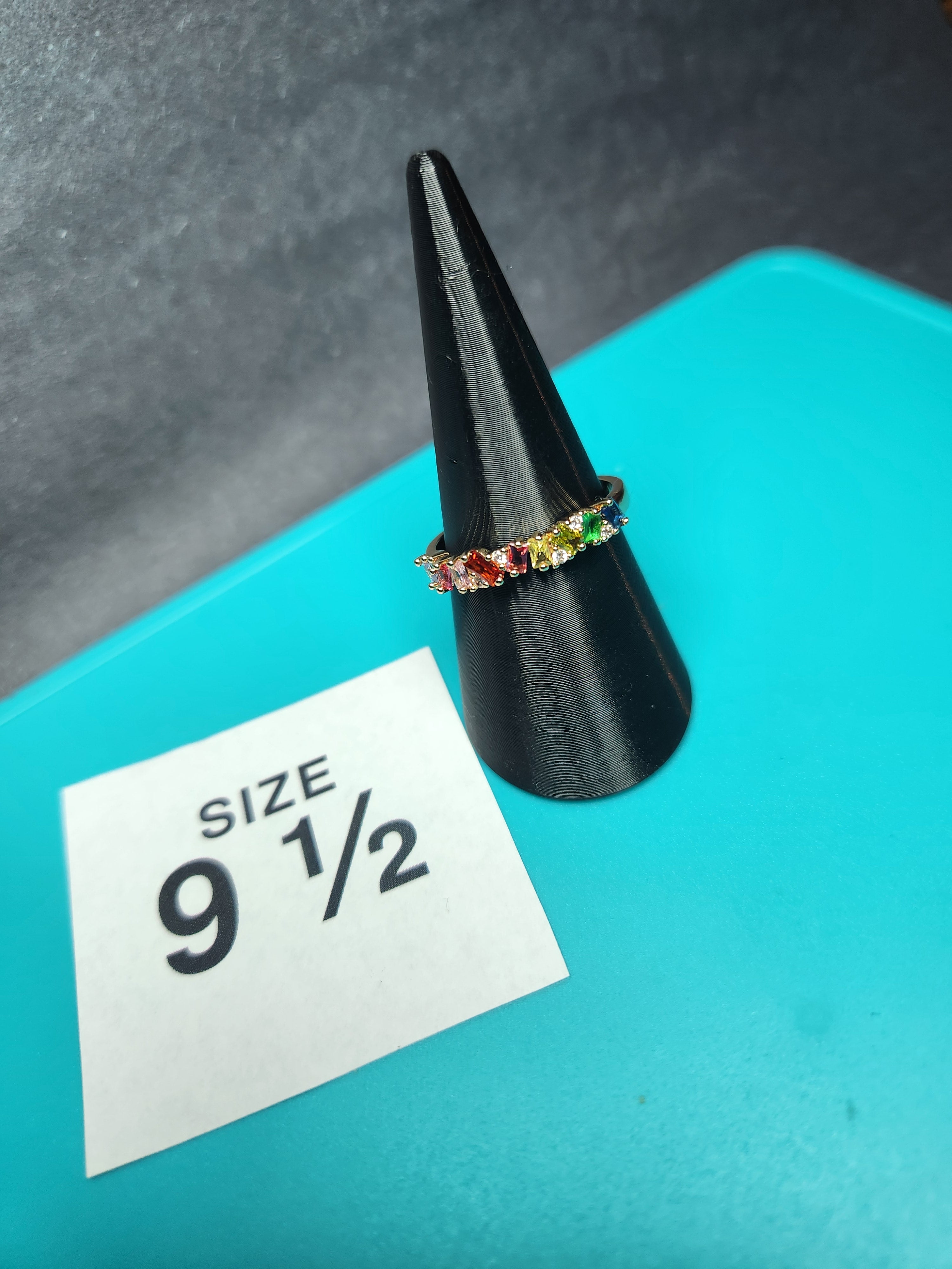 Rainbow Baguette Gemstones Band Size 9.5 Stainless Steel Ring