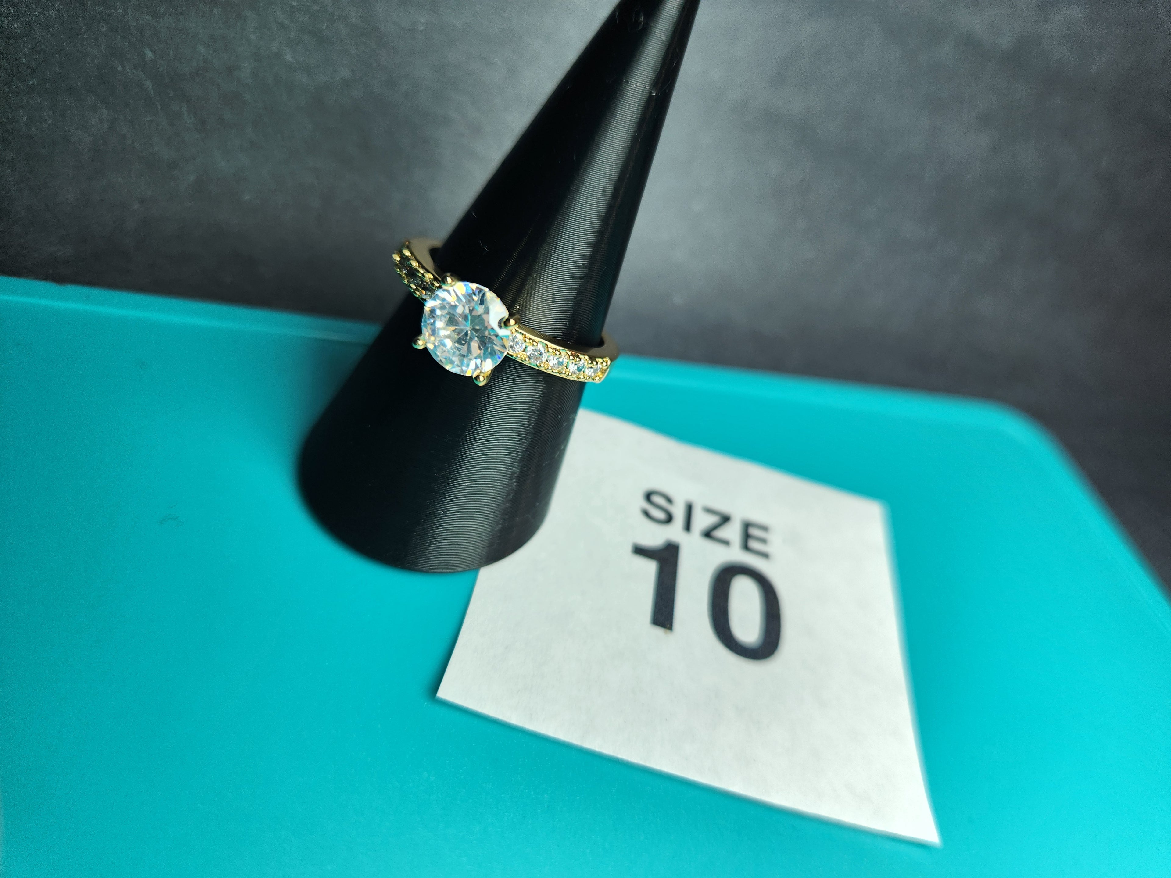 Gold Round Classic Solitaire Pavé Band Size 10 Stainless Steel Ring