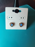Gold Love Knot Studs with Blue Fire Opal Centre