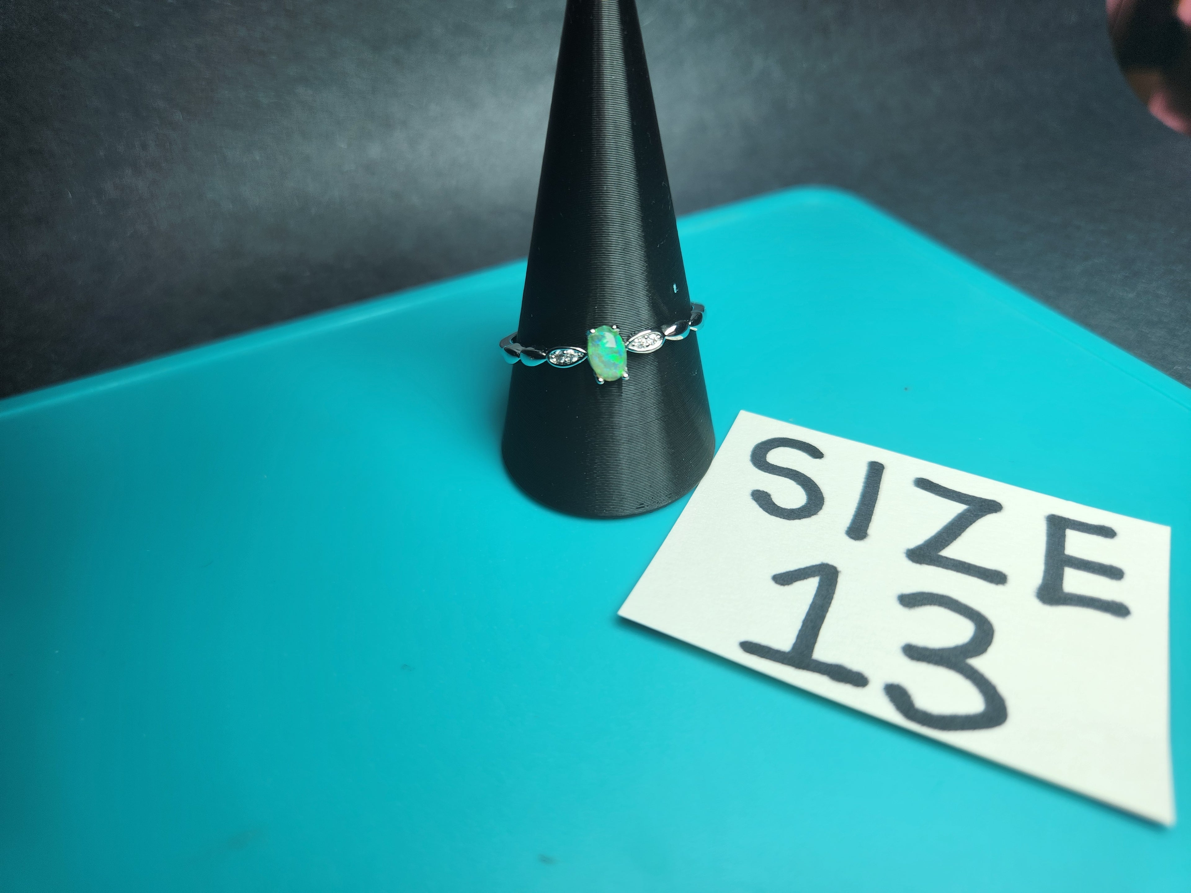 Size 13 Stainless Steel Dainty Oval Faux Green Opal Ring