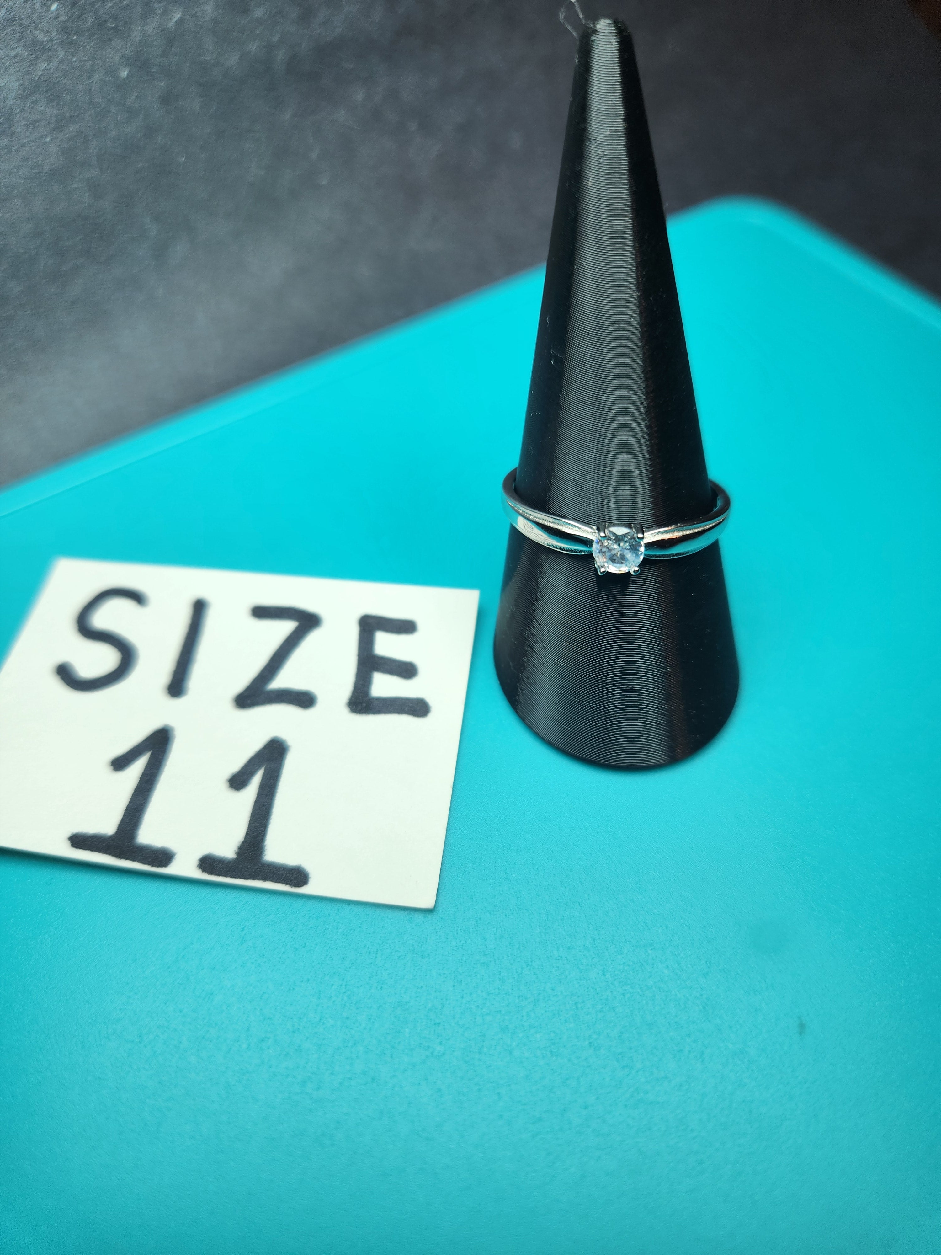 Sleek Dainty Crystal Solitaire Band - Size 11 Stainless Steel
